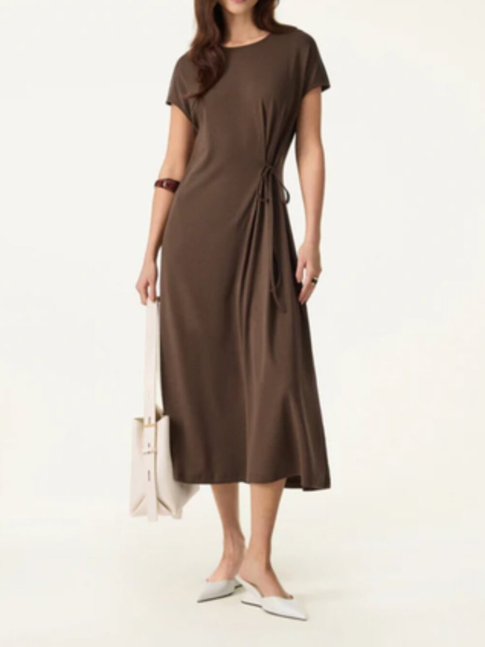 OGL Brown Cotton Lyocell Easy Airy Midi Dress Size Small New With Tags NWT